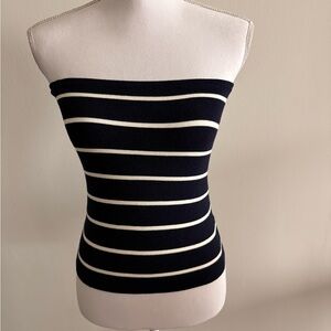 Caroline Constas Navy and White Striped Crop Top